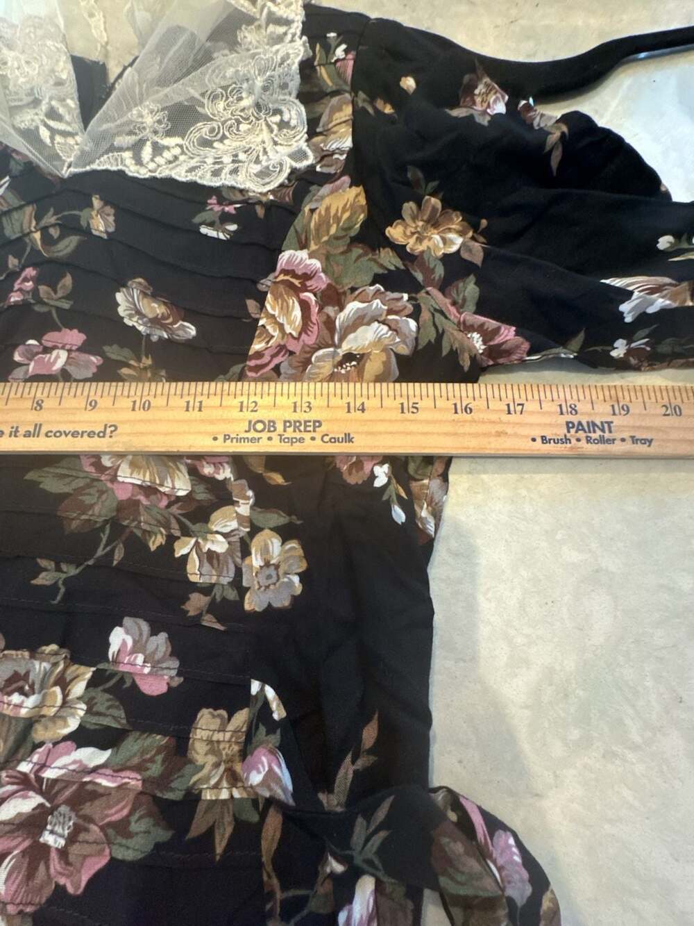 Vintage Black Floral Print Maxi Dress With Lace Collar